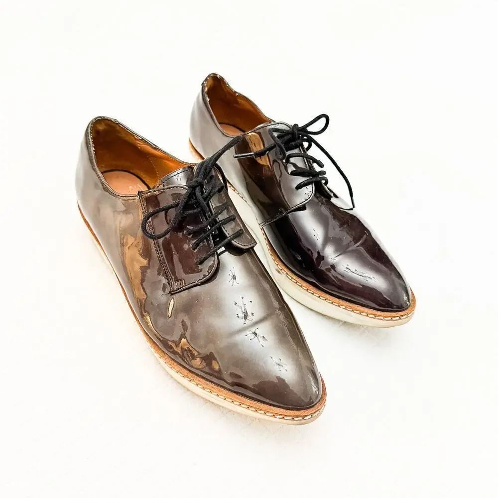 Derek Lam 10 Crosby Pointy Toe Leather Oxford Sport Loafer Green Size 7